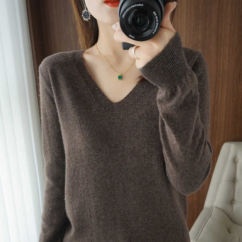 Thermal Long John - Women's Warm V-neck Pullover, Knitted Sweater,