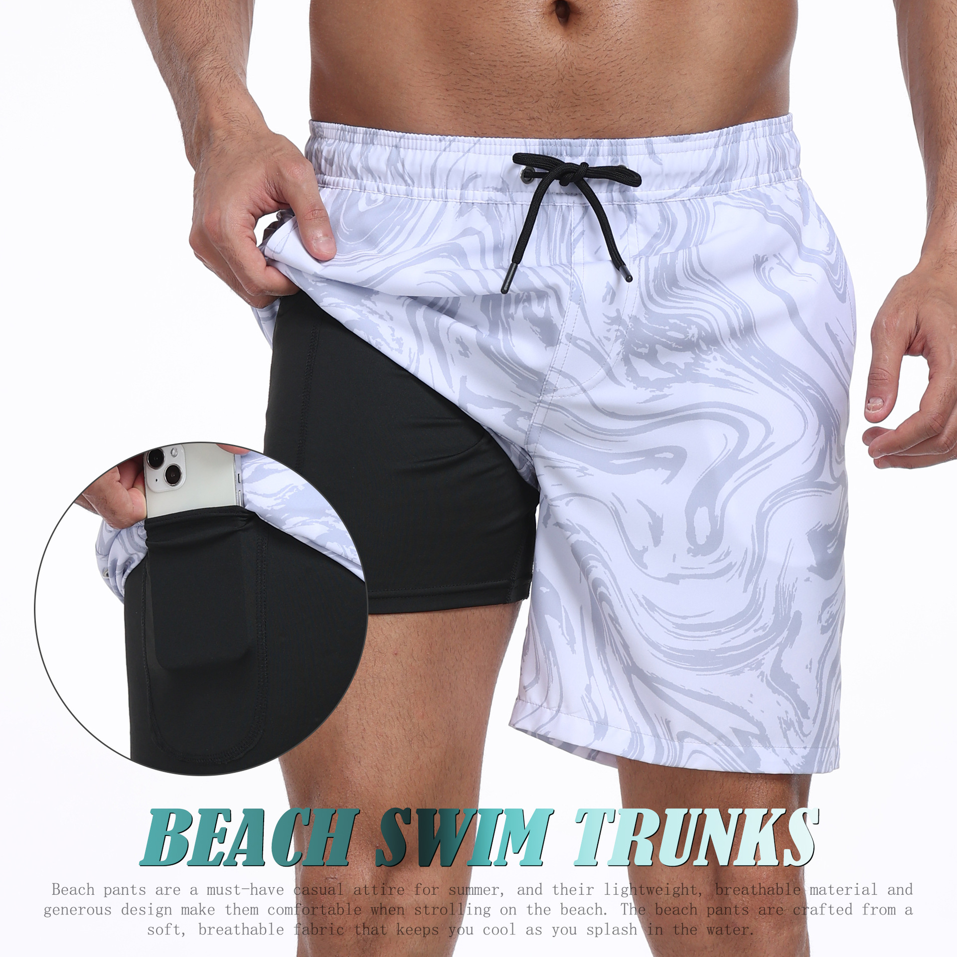Mens Shark Pattern 2 in 1 Boar - Long Leg Trunk Men のレビューと価格