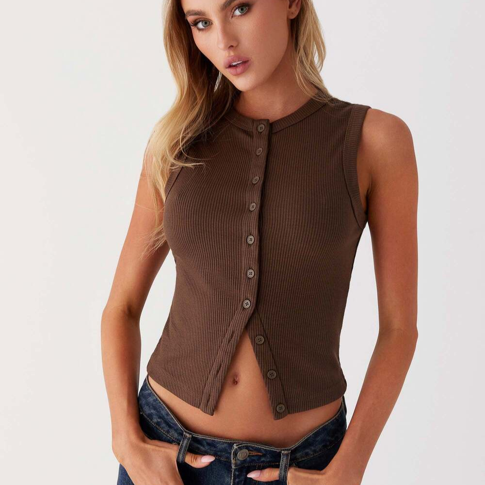 Ribbed Tank Button Crop Top Y2 - Tank Top Ribbed のレビューと価格