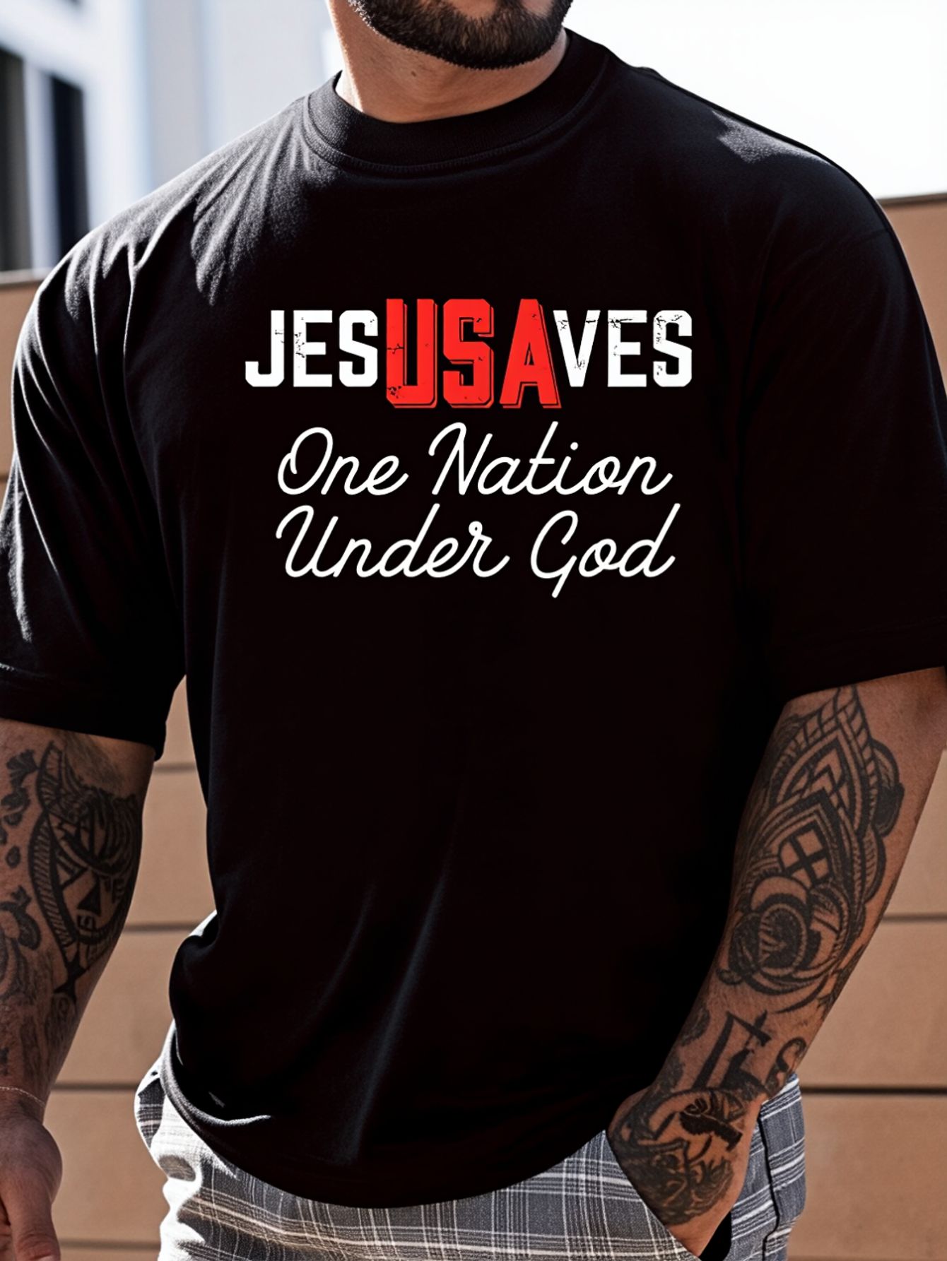 100% Cotton Jesus Saves USA On - Undershirt Crew Neck のレビューと価格