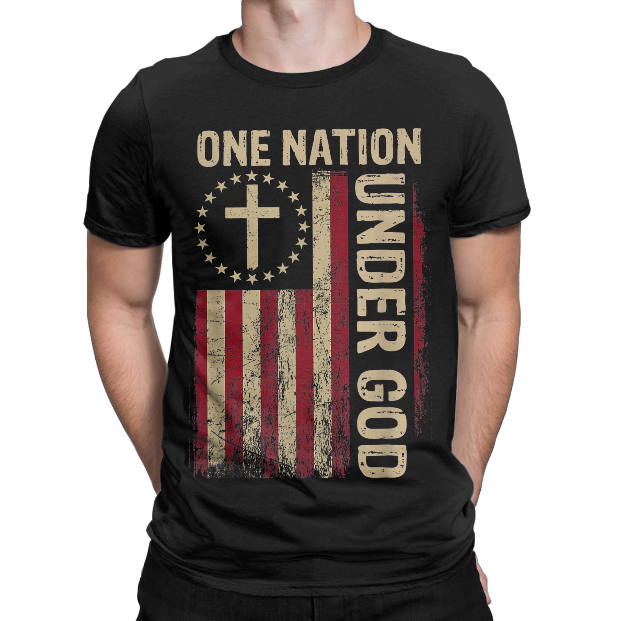 One Nation Under God Flag 4th  - Undershirt Crew Neck のレビューと価格